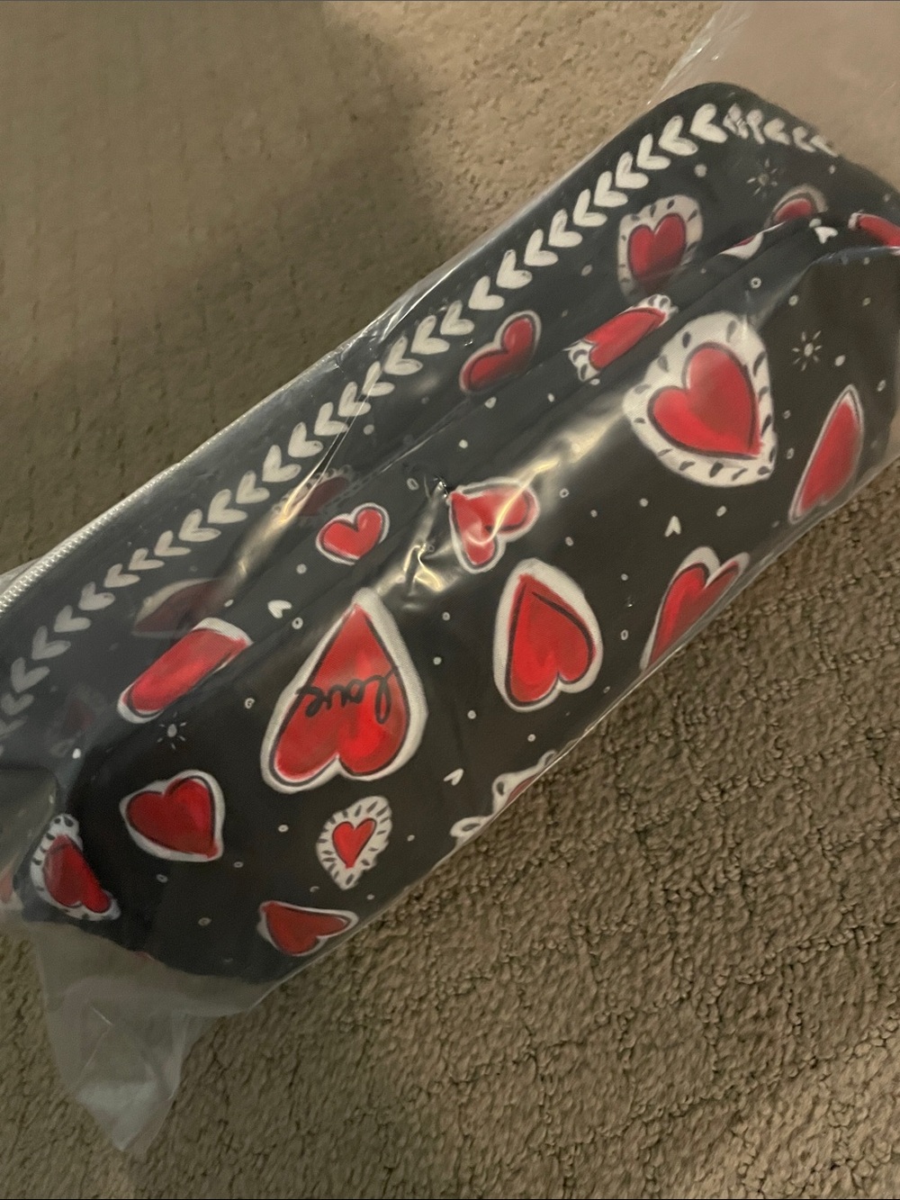 Brighton Black Cosmetic Case with Red Heart Print - Picture 4 of 13